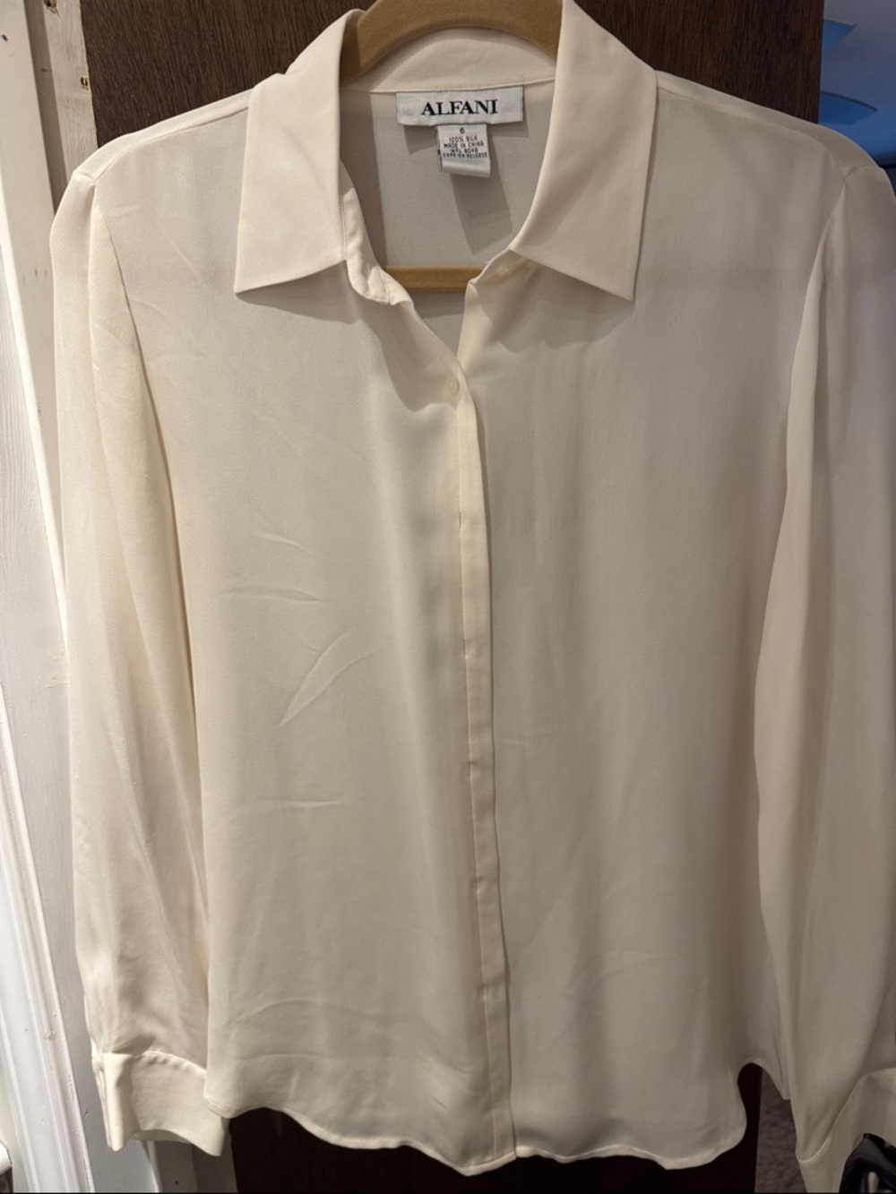 Alfani silk Cream Button-Front Long-Sleeve Dress Shirt